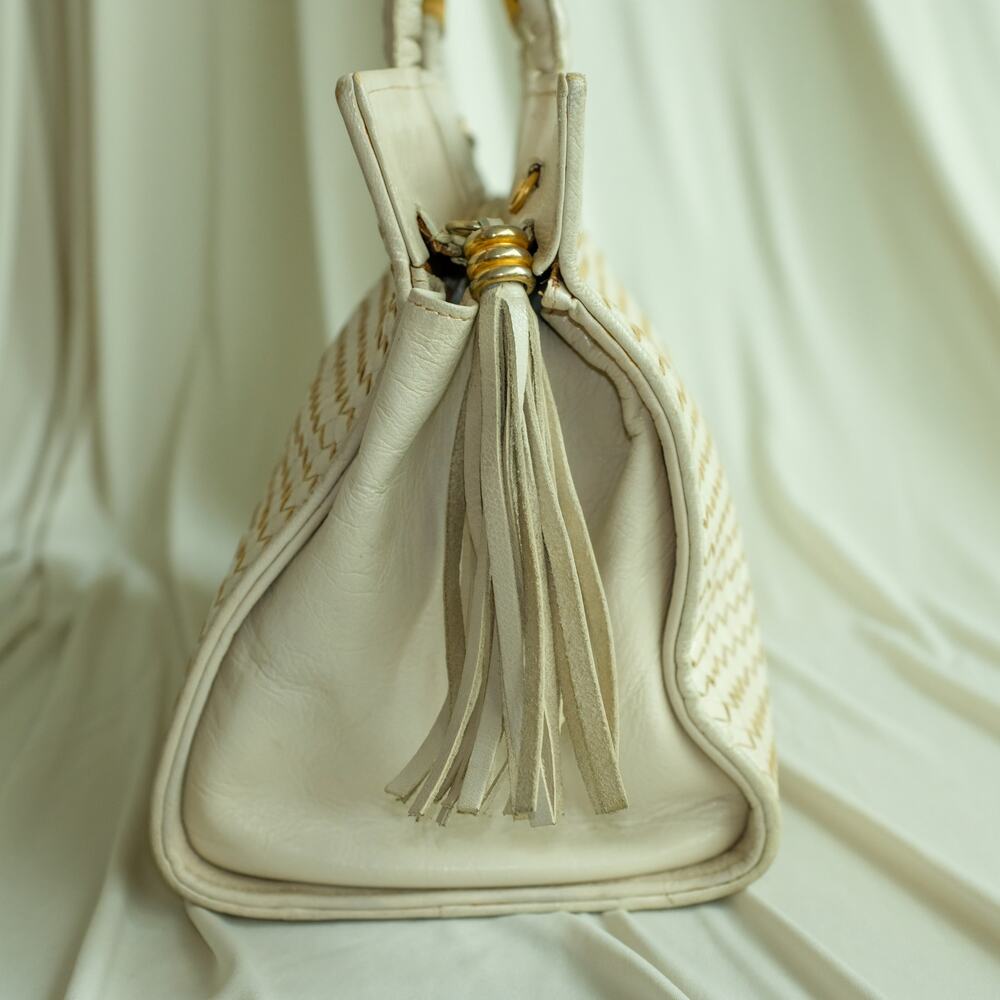 Fendi Woven Leather Tassel Bag - Cream/White, Gold Handles, Vintage - Picture 5 of 16